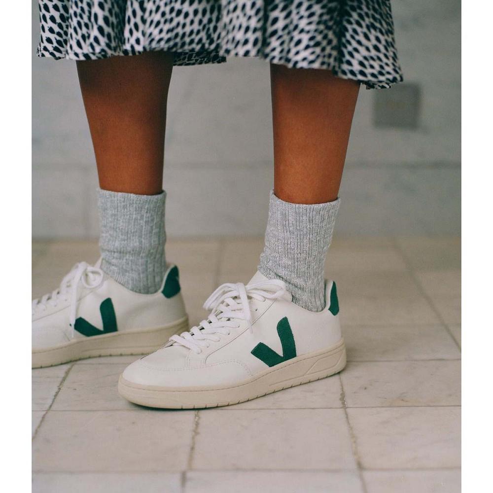 Αθλητικά Παπούτσια γυναικεια Veja V-12 LEATHER White/Green | GR 671KOR